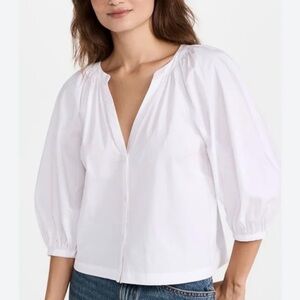 STAUD Dill White Button-Front Peasant Top Size S